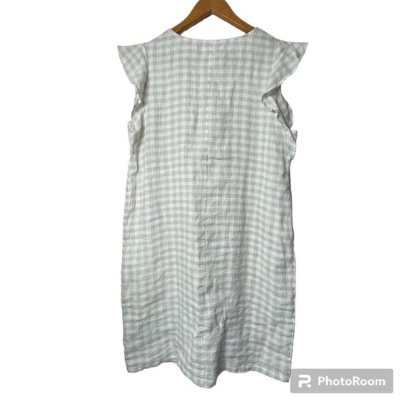 Cynthia Rowley Linen Beige White Gingham Plaid Pull Over Dress Womens Size S - Picture 5 of 8